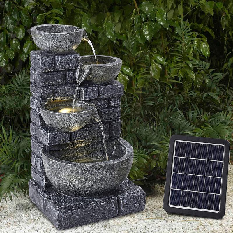 Outdoor LED Water Fountain Rockery Decor with Solar Panel-TTT