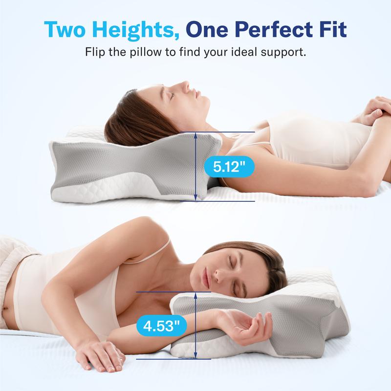 Contoured Memory Foam Pillow, Ergonomic Cervical Pillow for Neck and Shoulder Pain Relief, Supportive Pillow for Side, Back, and Stomach Sleepers-TTT