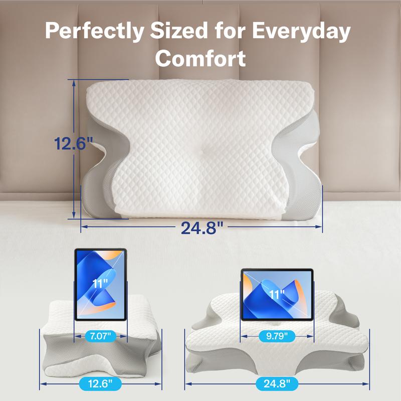 Contoured Memory Foam Pillow, Ergonomic Cervical Pillow for Neck and Shoulder Pain Relief, Supportive Pillow for Side, Back, and Stomach Sleepers-TTT