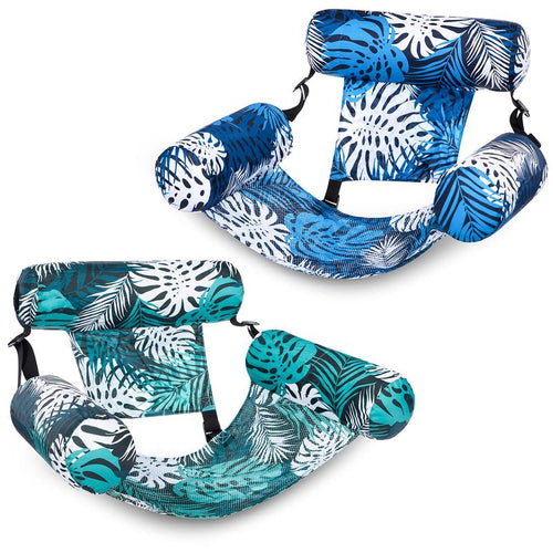 Floating Water Hammock Lounge Chair, 4-in-1 Inflatable Pool Float with Headrest, Comfortable Pool Chair for Adults, Tropical Print-TTT