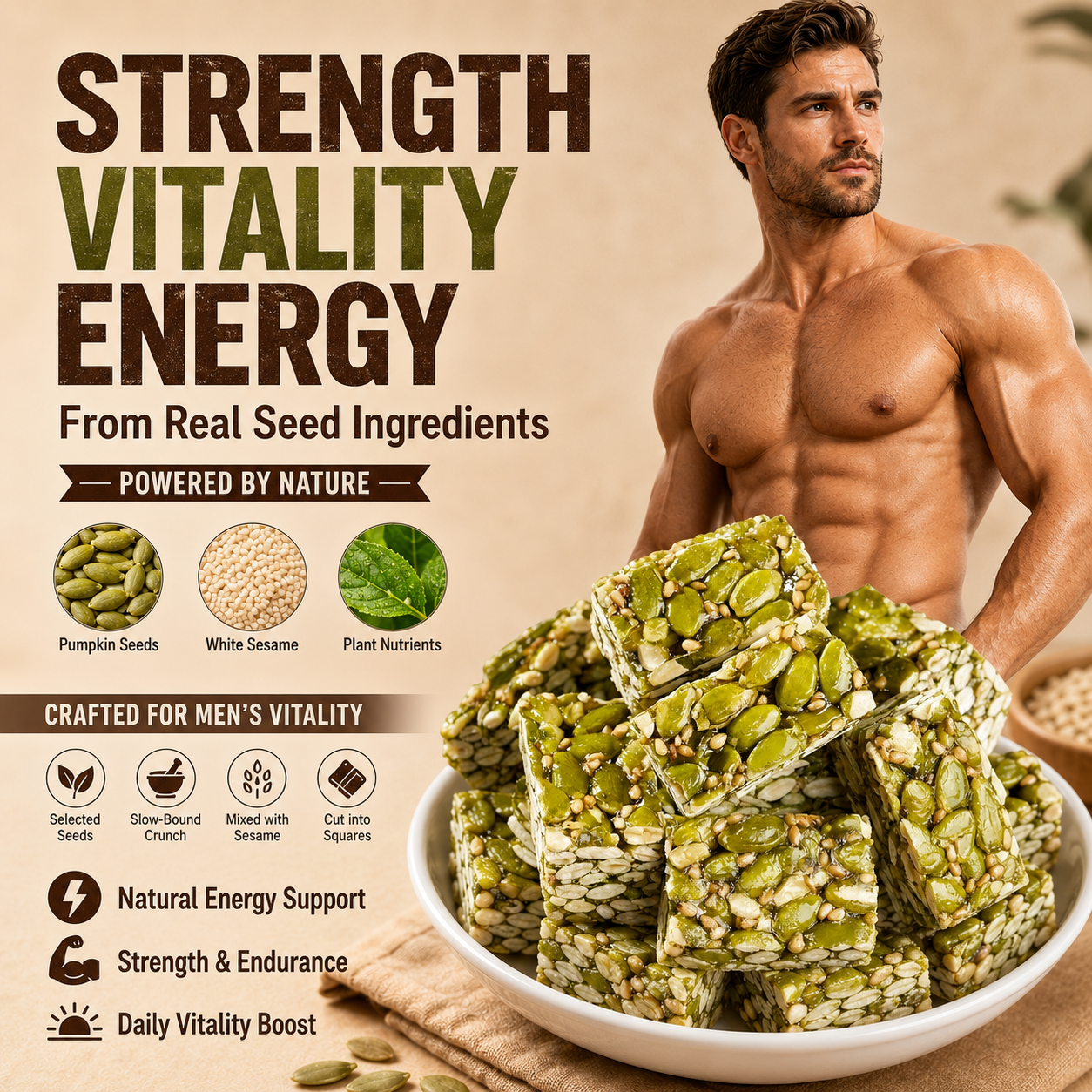 Natural Daily Fuel for Men’s Strength, Stamina & Vitality– Pumpkin Seed Crisp-LT
