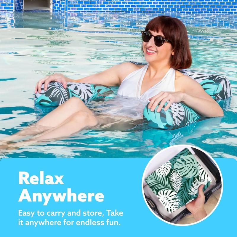 Floating Water Hammock Lounge Chair, 4-in-1 Inflatable Pool Float with Headrest, Comfortable Pool Chair for Adults, Tropical Print-TTT