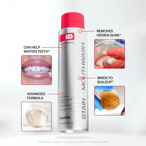 Hismile Stain Prevention Whitening Mouthwash, Alcohol-Free Formula for Fresh Breath & Teeth Brightening-TTT