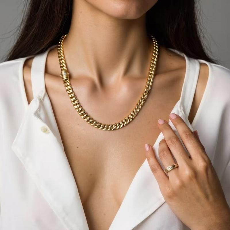8-14MM Black S Clasp 14K Gold Cuban Link Chain Necklace Bracelet Set For Men Chunky Hip Hop Jewelry Stainless Steel Chain-TTT