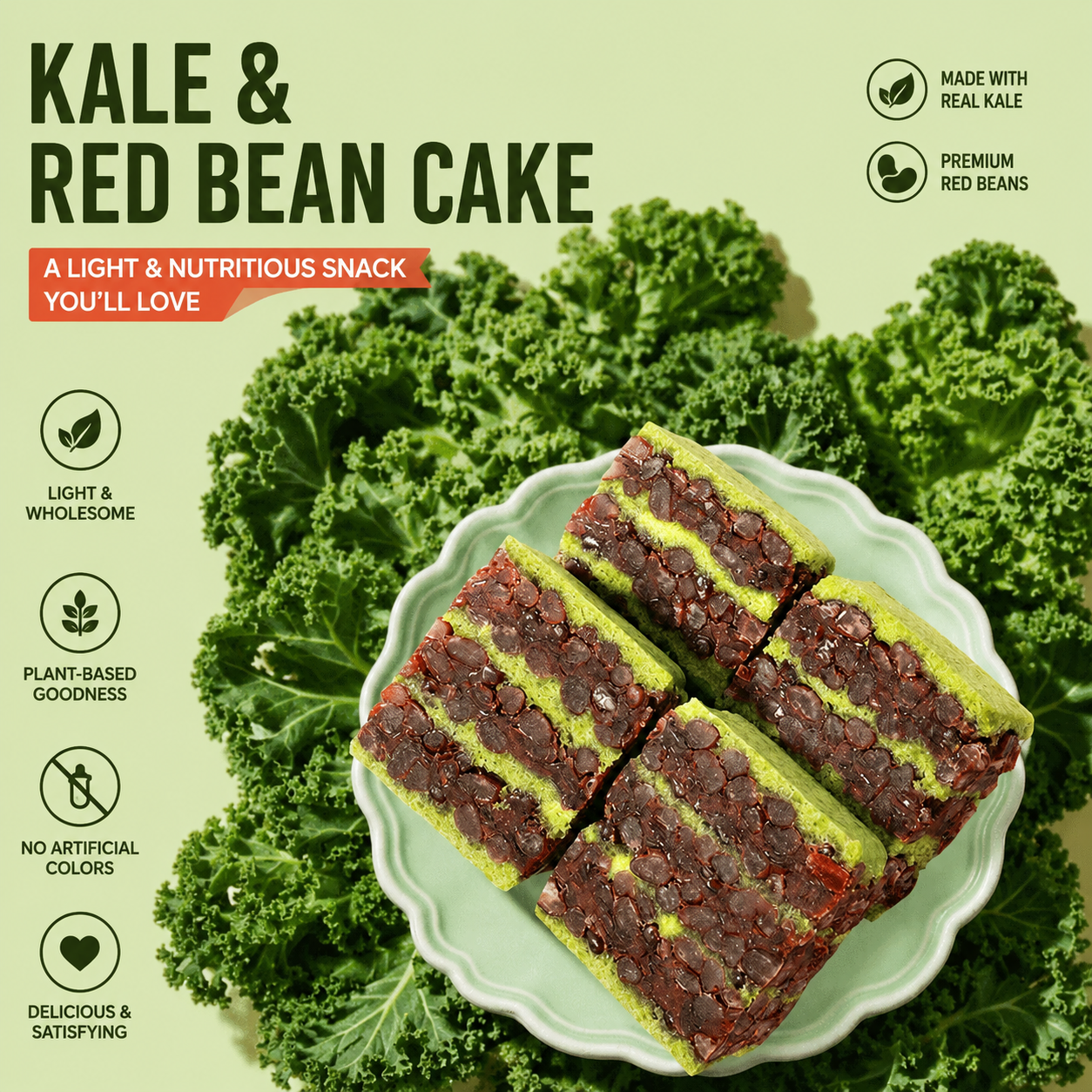 💚 Guilt-Free Kale Red Bean Cake — Low Sugar, High Fiber, Naturally Delicious-OKL