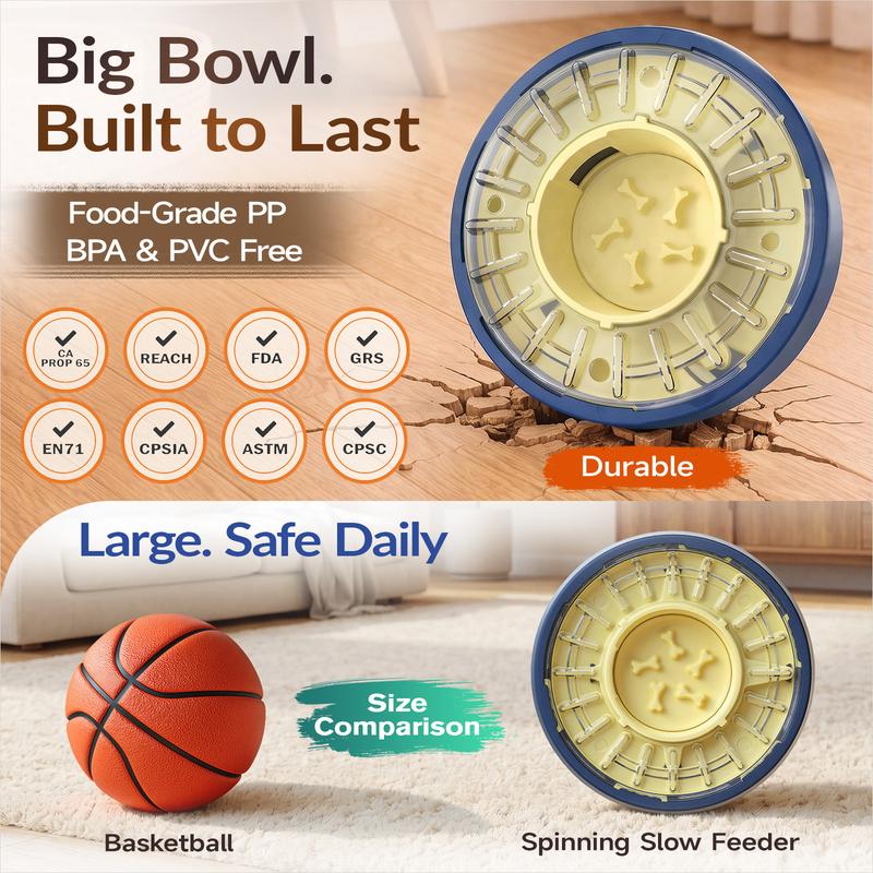 Interactive Dog Slow Feeder Toy, Rotating Puzzle Treat Dispenser for Mental Stimulation, Slow Eating Bowl for Small to Medium Dogs-TTT