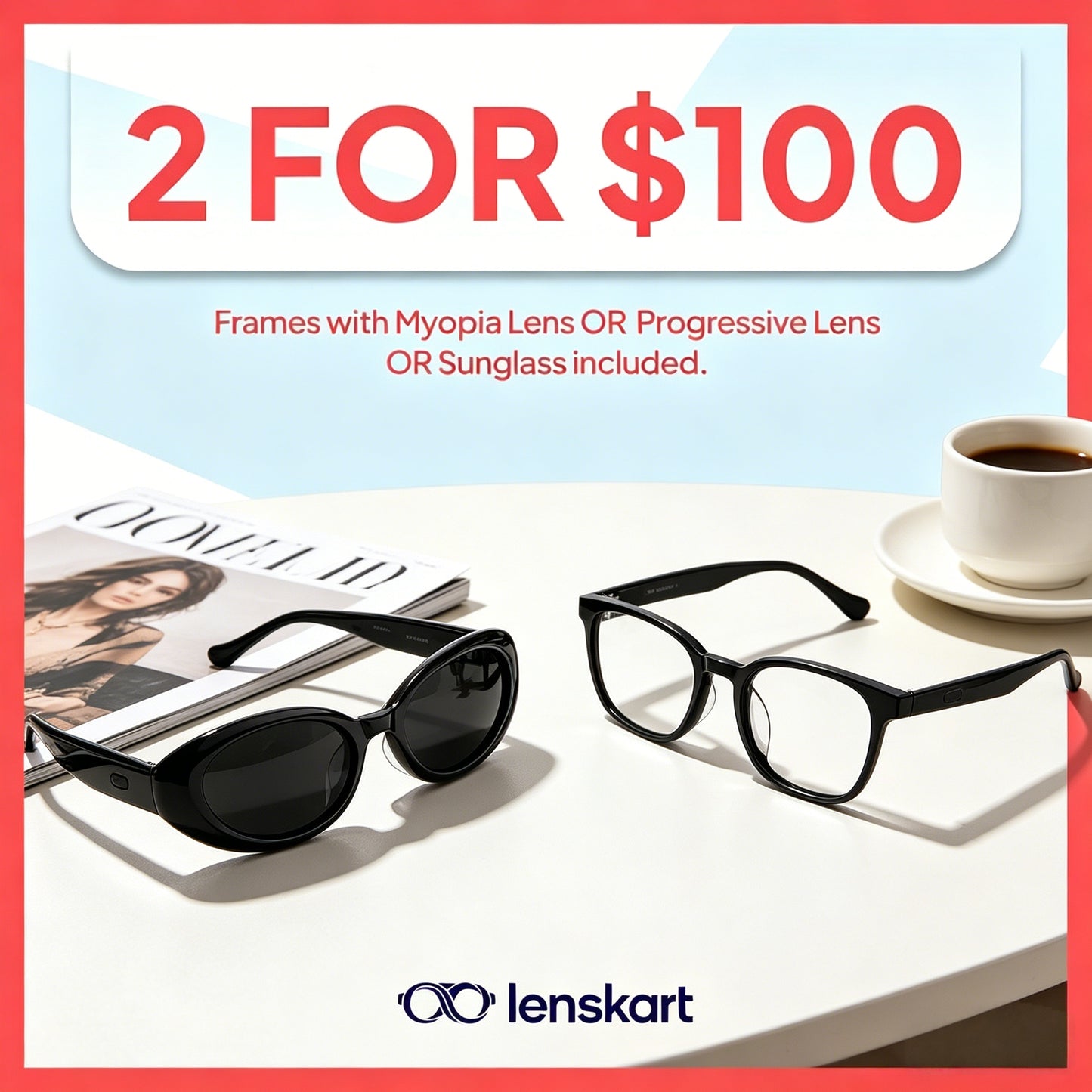 2 for $100 Eyewear Bundle | Stylish Optical Glasses & Sunglasses Set | Lightweight Fashion Frames-TTT