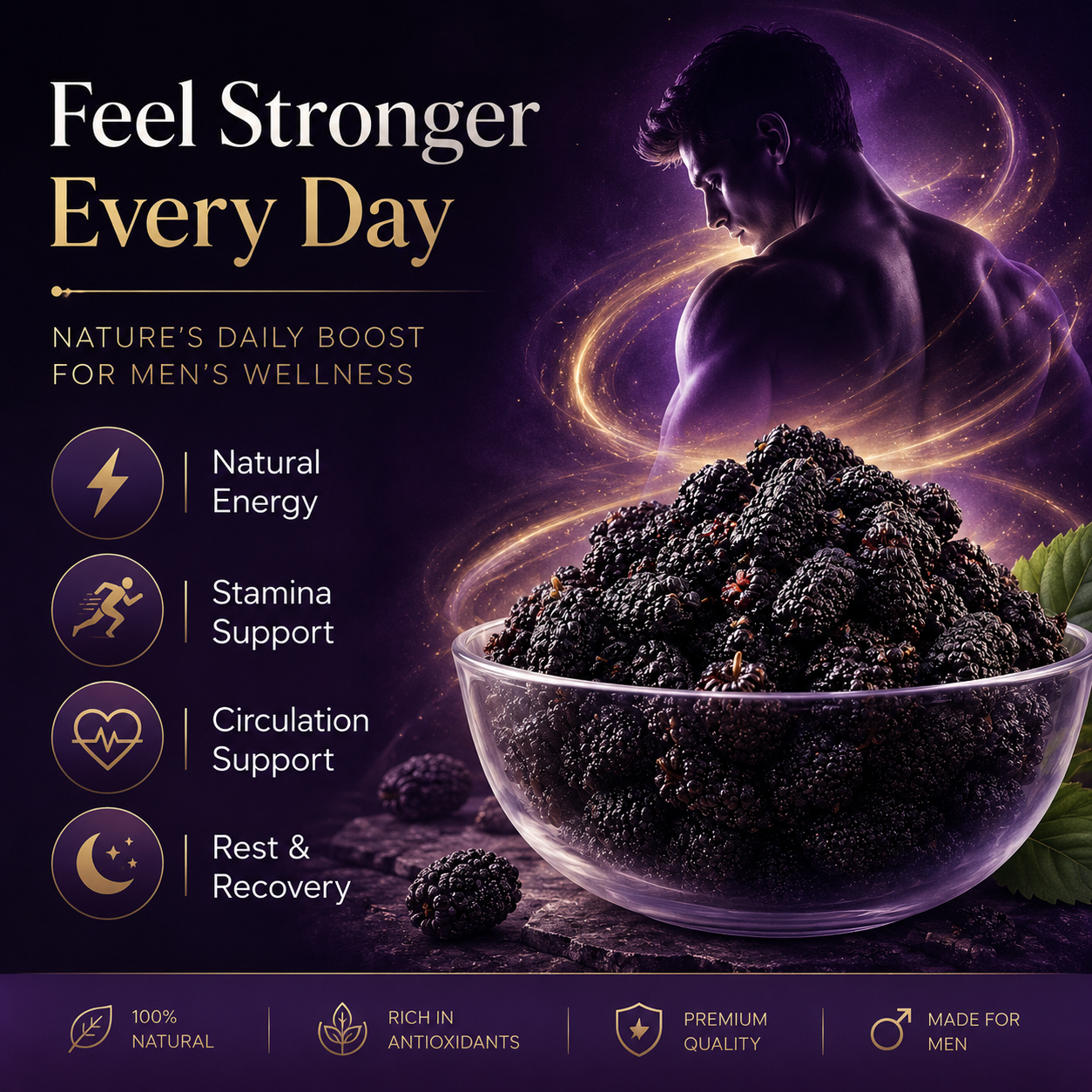 The Ultimate Natural Fuel for Men! Premium Black Mulberries: Revitalize Your Core Energy from Within.-QZZ