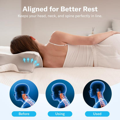 Contoured Memory Foam Pillow, Ergonomic Cervical Pillow for Neck and Shoulder Pain Relief, Supportive Pillow for Side, Back, and Stomach Sleepers-TTT