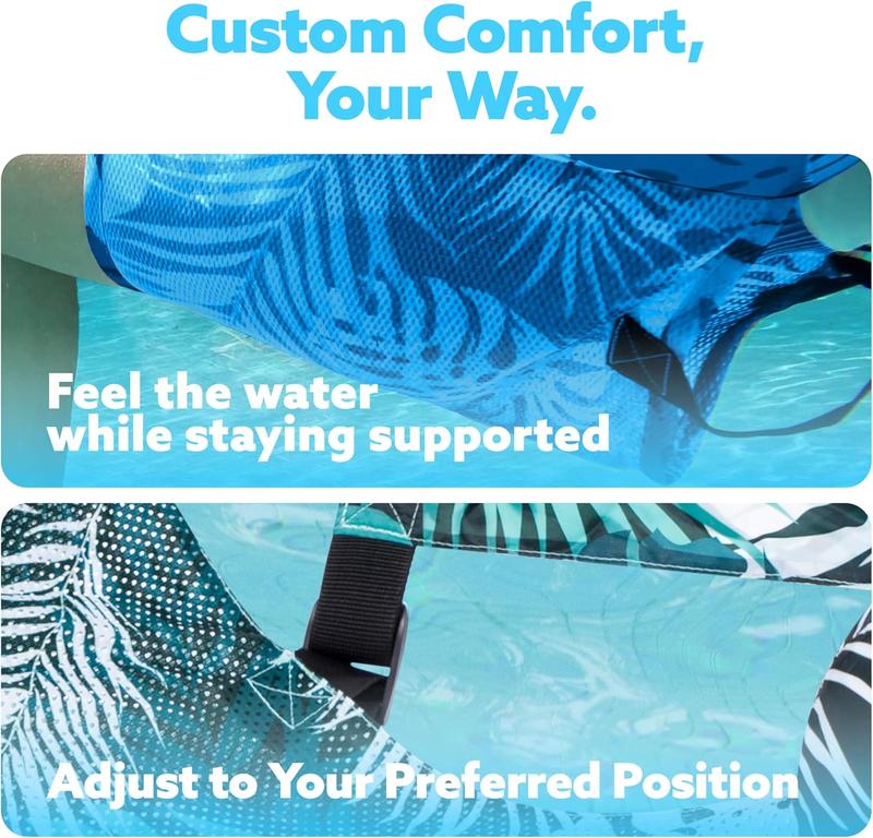 Floating Water Hammock Lounge Chair, 4-in-1 Inflatable Pool Float with Headrest, Comfortable Pool Chair for Adults, Tropical Print-TTT