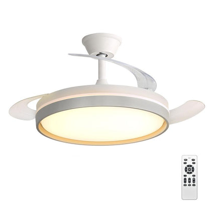 Retractable Ceiling Fan with LED Light, 3-Color Dimmable Flush Mount Fan Light with Remote Control, Modern Low Profile Ceiling Fan for Bedroom Living Room-TTT