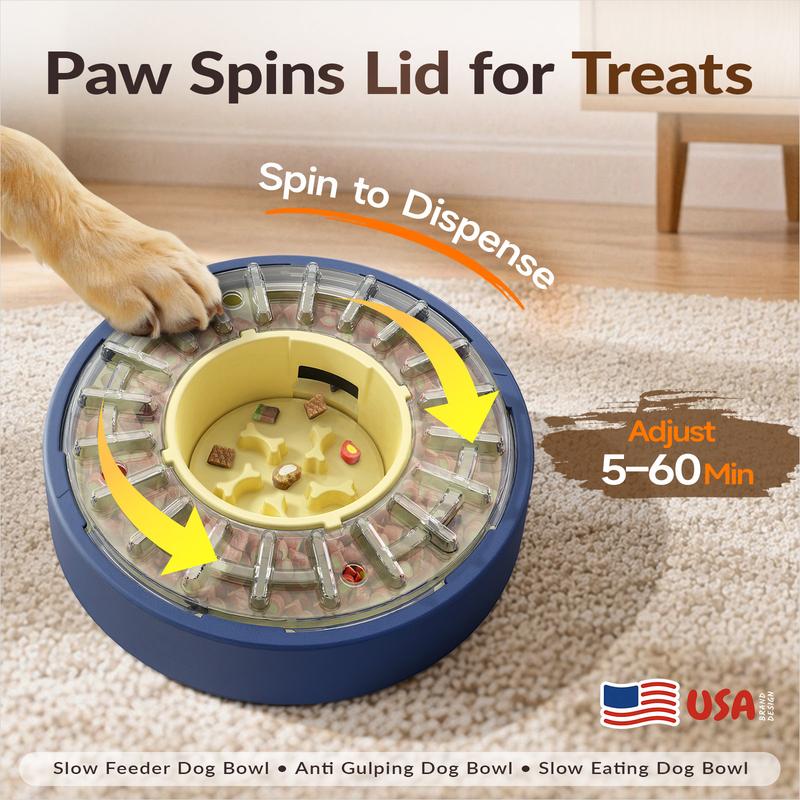 Interactive Dog Slow Feeder Toy, Rotating Puzzle Treat Dispenser for Mental Stimulation, Slow Eating Bowl for Small to Medium Dogs-TTT