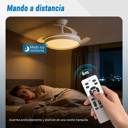 Retractable Ceiling Fan with LED Light, 3-Color Dimmable Flush Mount Fan Light with Remote Control, Modern Low Profile Ceiling Fan for Bedroom Living Room-TTT