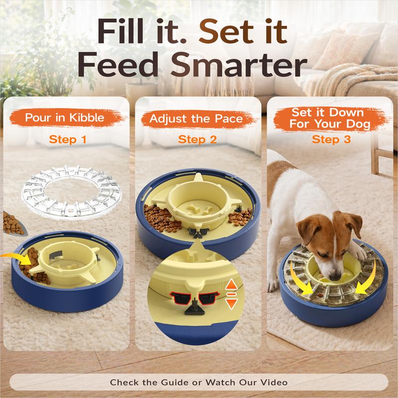 Interactive Dog Slow Feeder Toy, Rotating Puzzle Treat Dispenser for Mental Stimulation, Slow Eating Bowl for Small to Medium Dogs-TTT