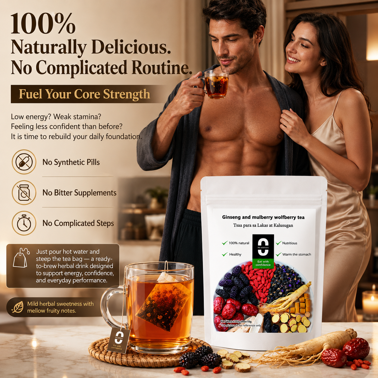 ✅🏆 Vitality Ginseng & Mulberry Wolfberry Tea, Natural Energy Support -XLB