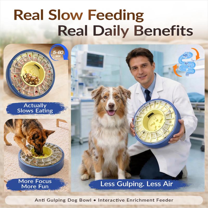Interactive Dog Slow Feeder Toy, Rotating Puzzle Treat Dispenser for Mental Stimulation, Slow Eating Bowl for Small to Medium Dogs-TTT