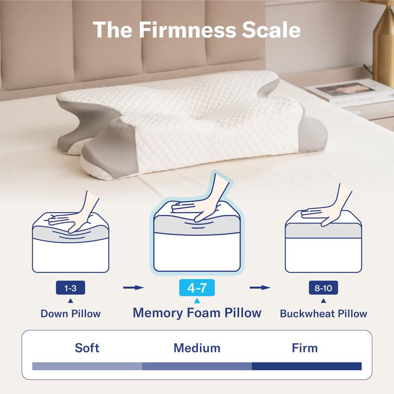 Contoured Memory Foam Pillow, Ergonomic Cervical Pillow for Neck and Shoulder Pain Relief, Supportive Pillow for Side, Back, and Stomach Sleepers-TTT