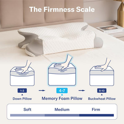 Contoured Memory Foam Pillow, Ergonomic Cervical Pillow for Neck and Shoulder Pain Relief, Supportive Pillow for Side, Back, and Stomach Sleepers-TTT