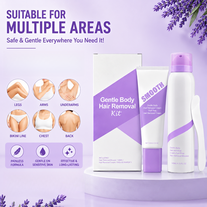 💜 No-Stress Hair Removal Kit - Painless, Long-Lasting Cream & Mousse for Legs, Arms, Underarms & Bikini, Silky Smooth Results