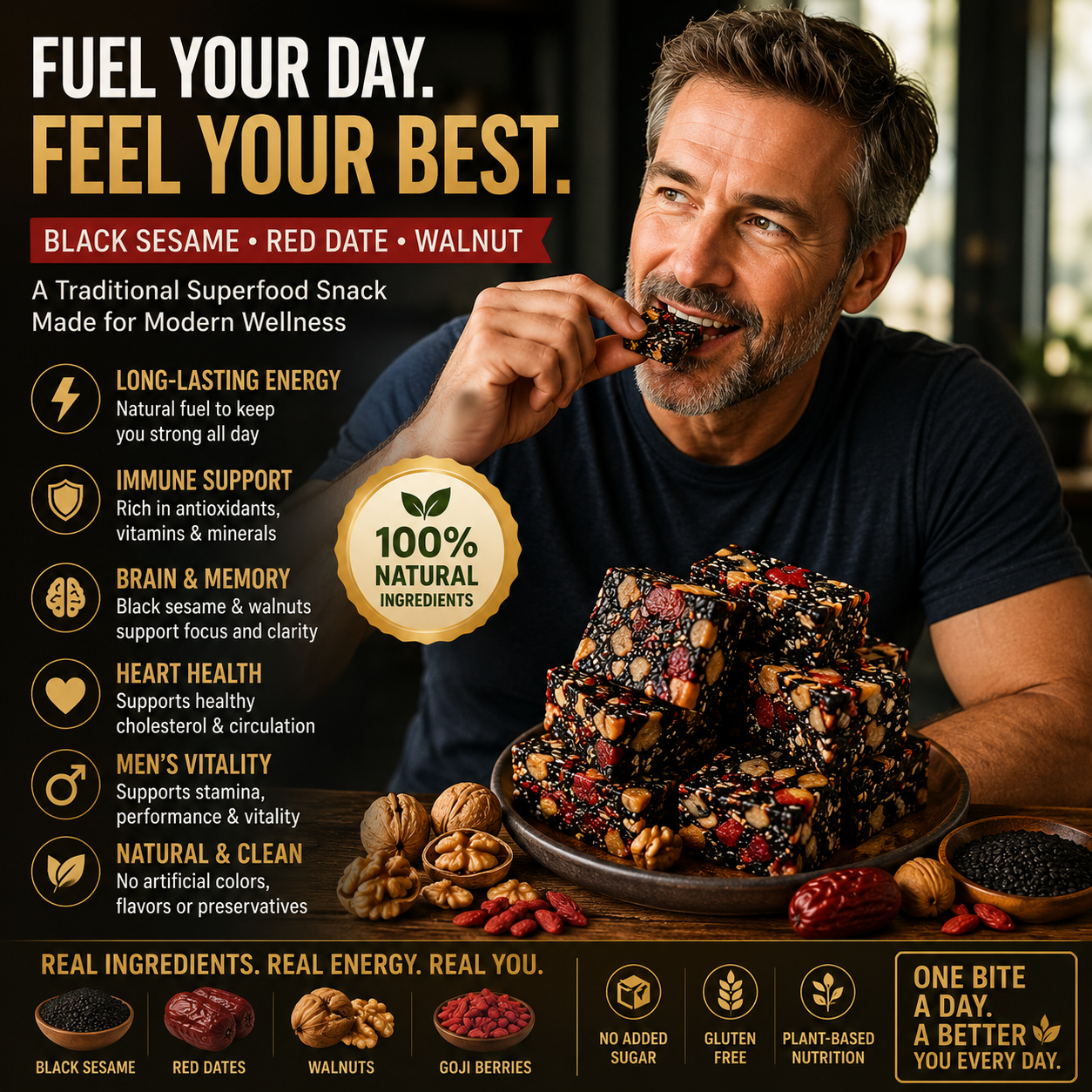 Boost Energy & Stamina! Black Sesame Red Date Goji Berry Walnut Pie Provides Sustained Power & Optimal Vitality-SUY