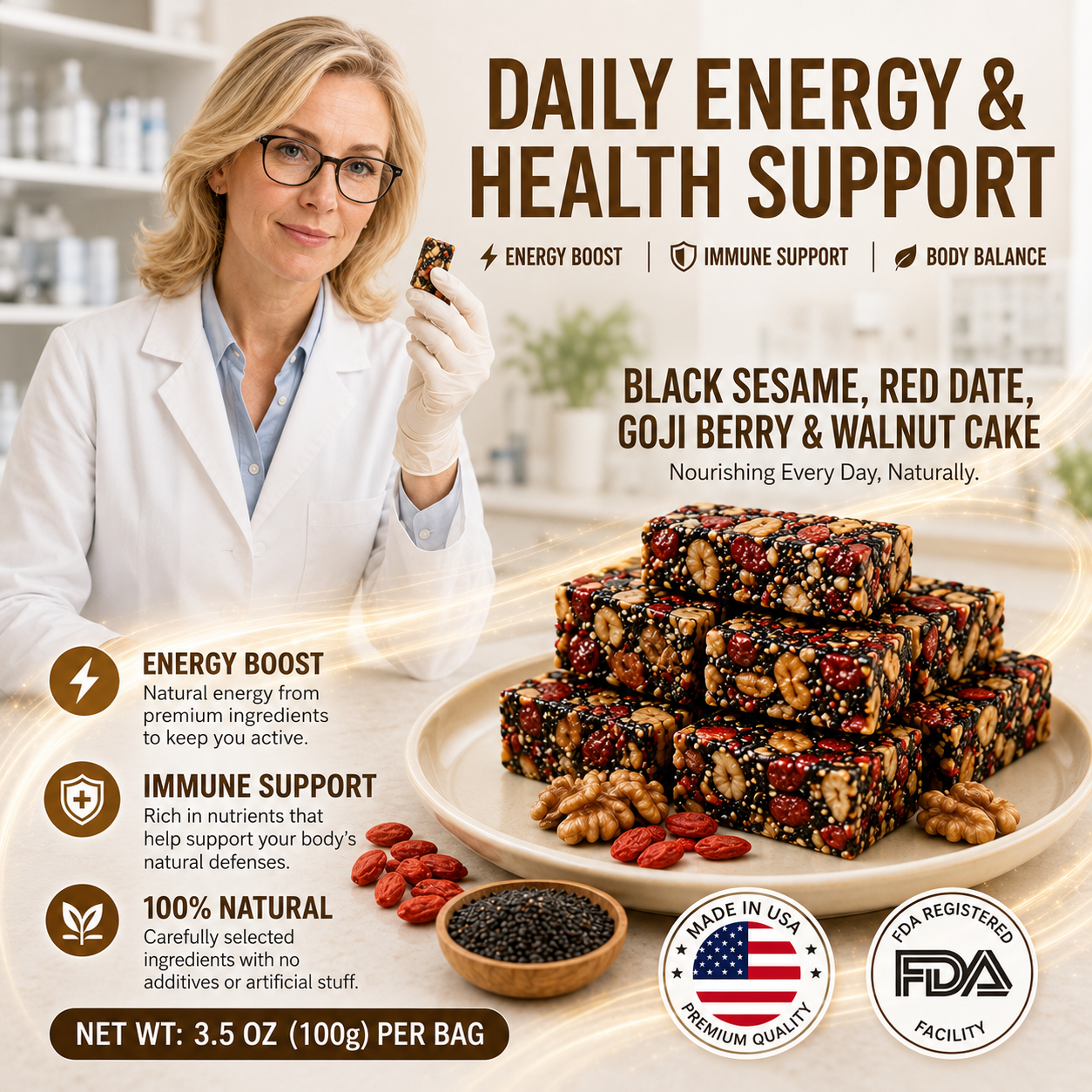 Boost Energy & Stamina! Black Sesame Red Date Goji Berry Walnut Pie Provides Sustained Power & Optimal Vitality-SUY