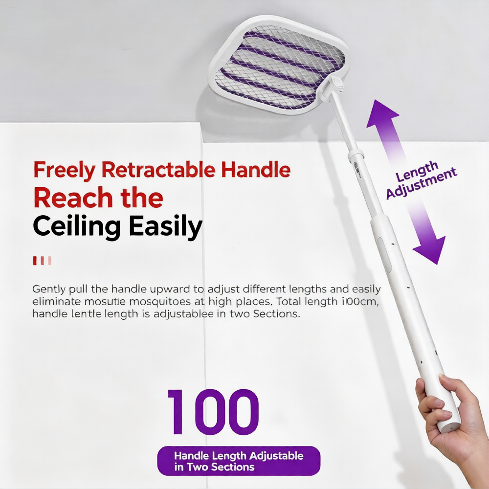 Telescopic Foldable Electric Fly Swatter, 3500V High Voltage Bug Zapper Racket with UV Light-XXS