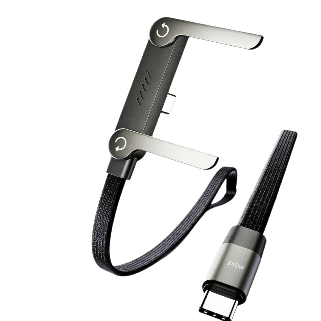 📱No More Blocked Charging!📱 240W Fast Charge Cable with Foldable Phone Stand - Charge & Stream Hands-Free-VEX