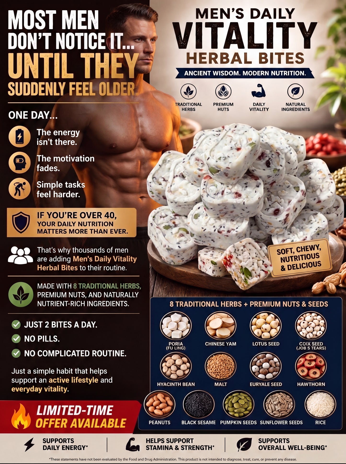 🏆Prostate Wellness • 🔋Endurance Support • 💪Designed for Men-🌿Men's Daily Vitality Herbal Bites -XXS