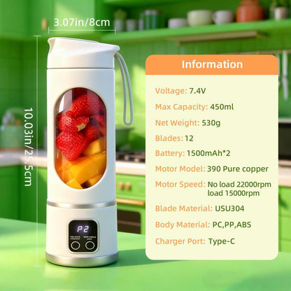 Portable Blender, USB Rechargeable 350ml Personal Juicer Cup, Mini Smoothie Blender for Travel, Gym, Office-TTT