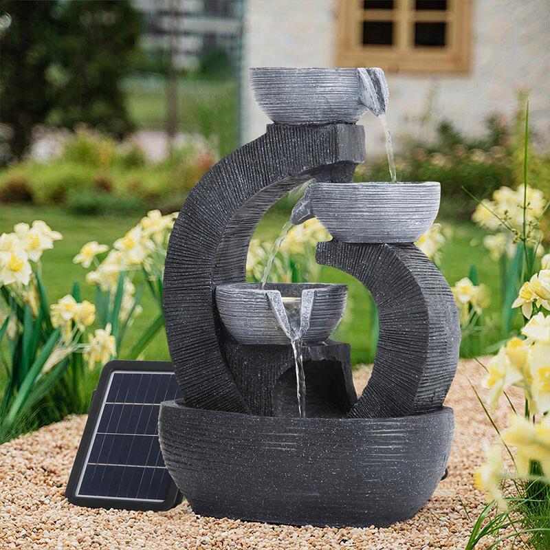 Outdoor LED Water Fountain Rockery Decor with Solar Panel-TTT