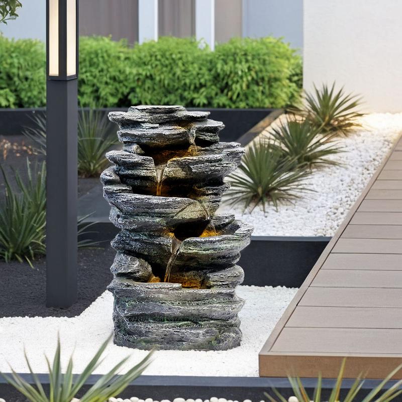Outdoor LED Water Fountain Rockery Decor with Solar Panel-TTT