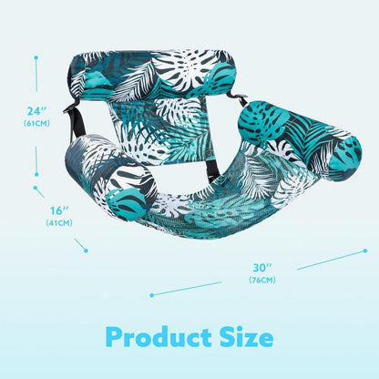 Floating Water Hammock Lounge Chair, 4-in-1 Inflatable Pool Float with Headrest, Comfortable Pool Chair for Adults, Tropical Print-TTT