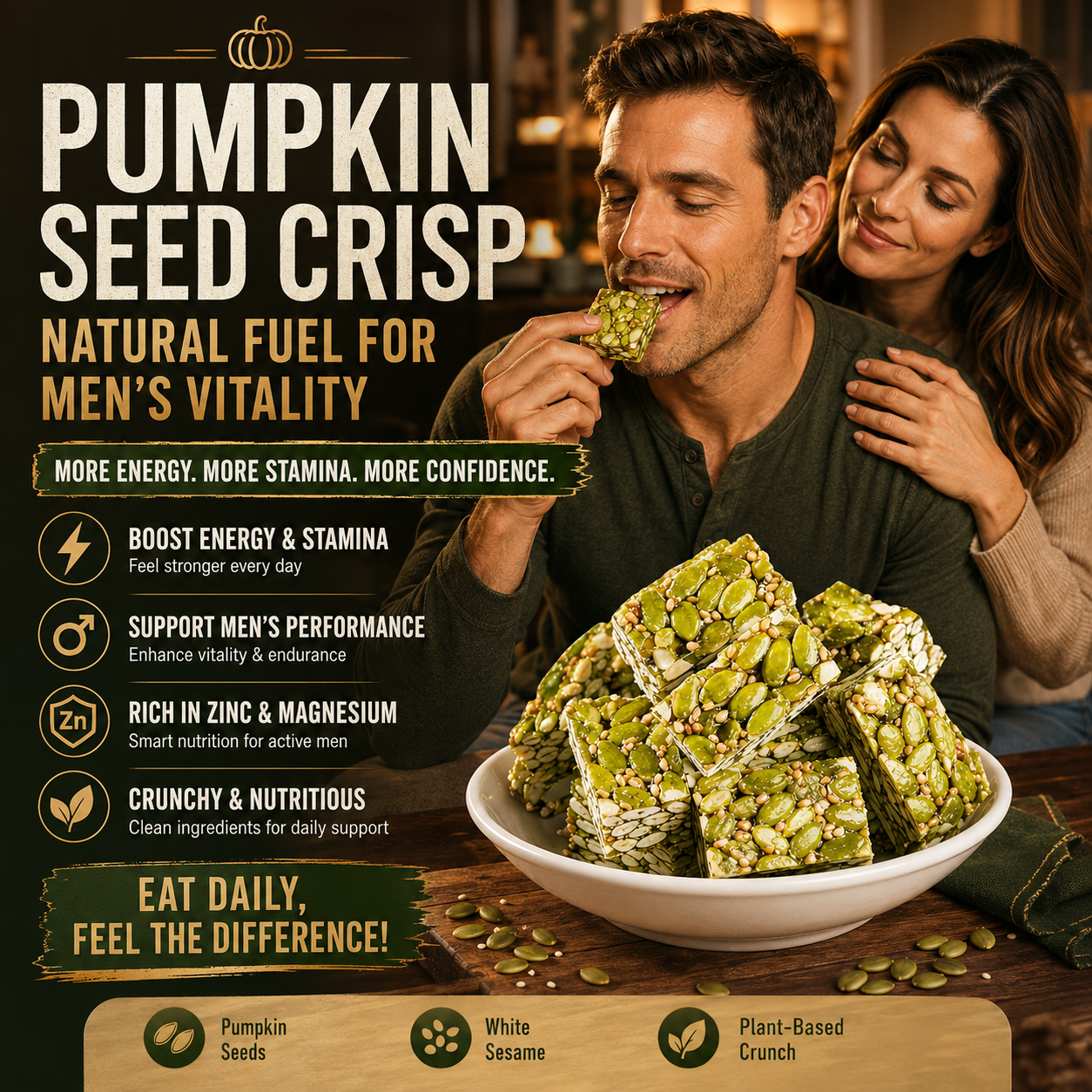 Natural Daily Fuel for Men’s Strength, Stamina & Vitality– Pumpkin Seed Crisp-LT