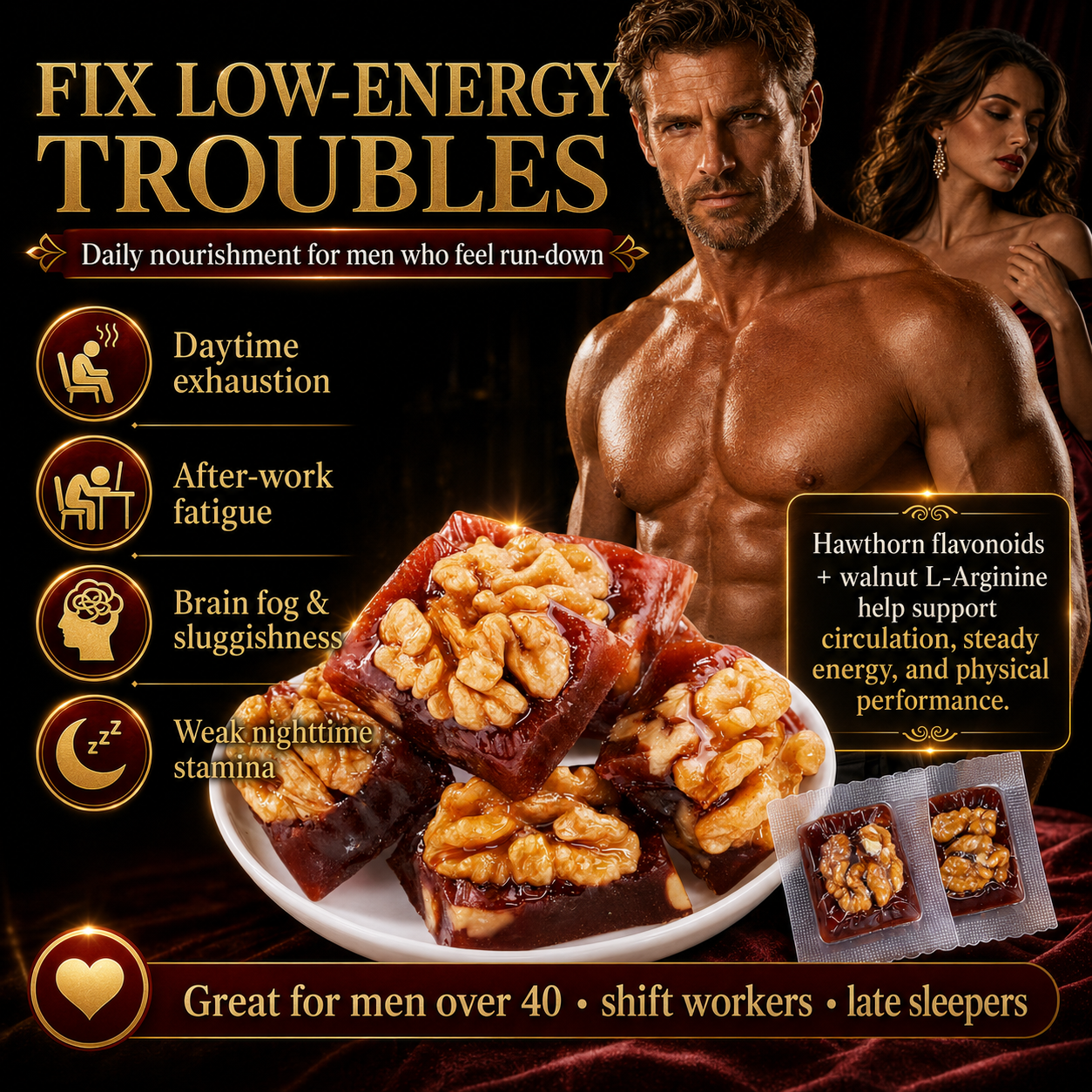 Natural Men’s Wellness Snack, Support Daily Energy & Long-Lasting Stamina-Hawthorn Walnut Pie-WBJ