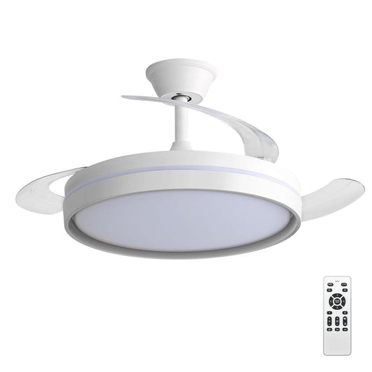 Retractable Ceiling Fan with LED Light, 3-Color Dimmable Flush Mount Fan Light with Remote Control, Modern Low Profile Ceiling Fan for Bedroom Living Room-TTT