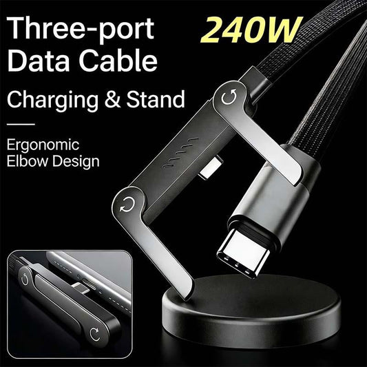 📱No More Blocked Charging!📱 240W Fast Charge Cable with Foldable Phone Stand - Charge & Stream Hands-Free-VEX