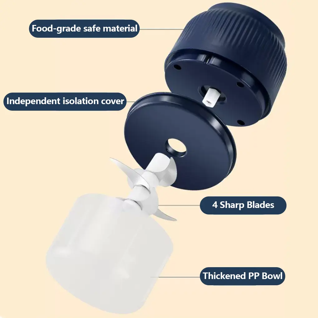 Portable Electric Garlic Chopper 300ML 4 Sharp Blades, Wireless Veggie Fruit Meat Spice Processor-VIM