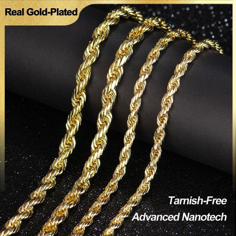 Solid Gold Twisted Necklace, Unisex Adjustable Chain, Ideal Gift for Loved Ones-SUY