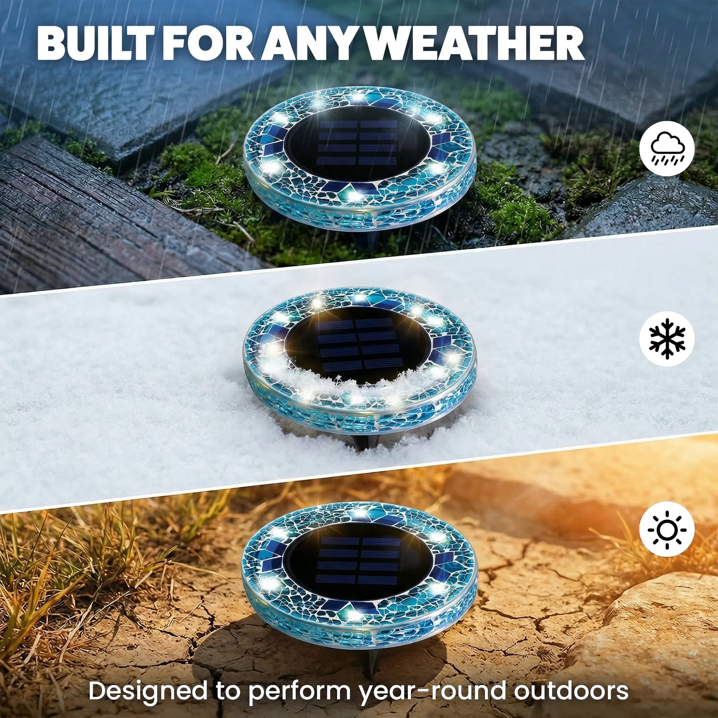 Solar Outdoor Mosaic Disk Lights, Waterproof Decorative Pathway LED Light, Auto On/Off-VIM