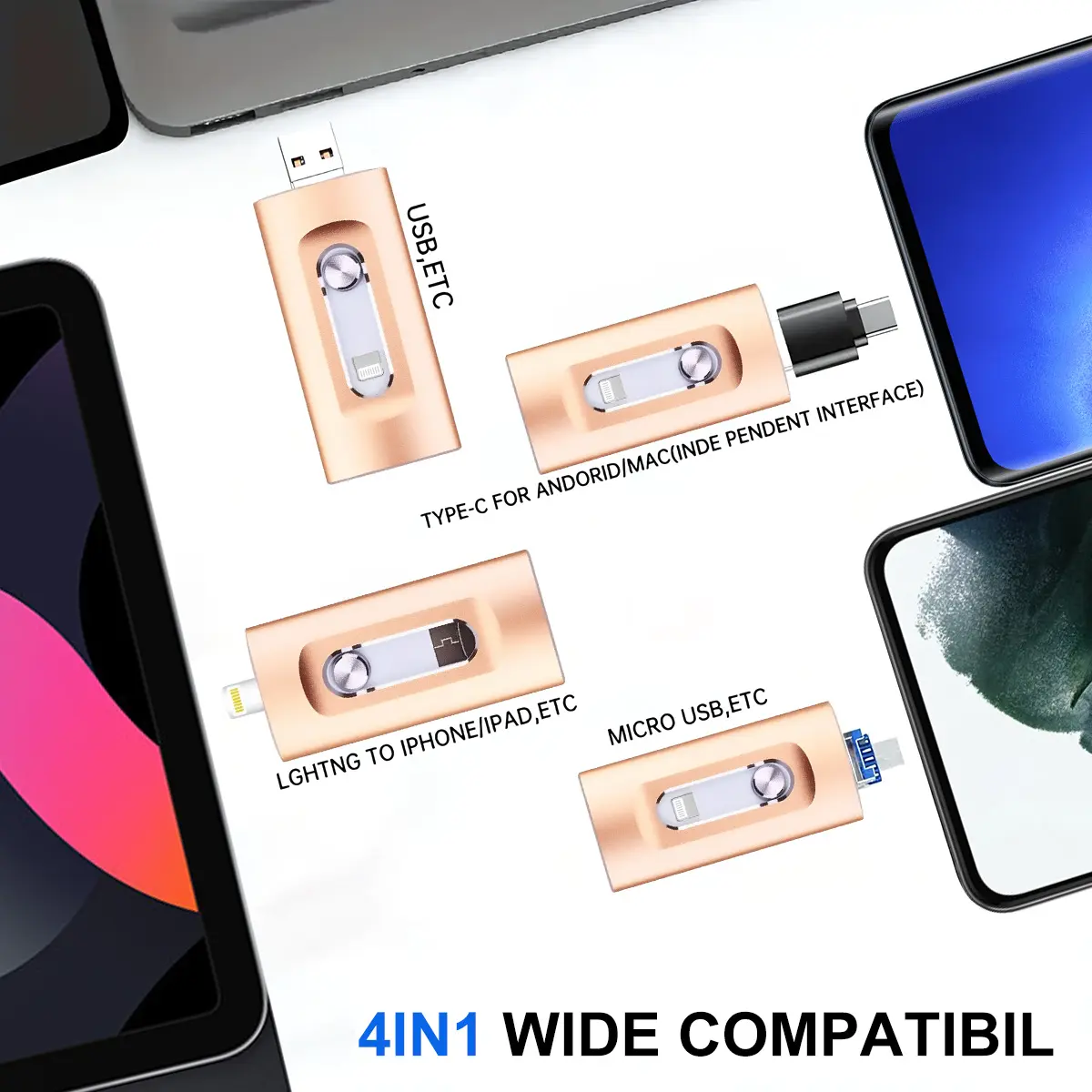 ⚡4-in-1 MFi Flash Drive💾 64GB/128GB OTG Type-C Adapter for iPhone Android PC High-Speed Data Transfer-VIM