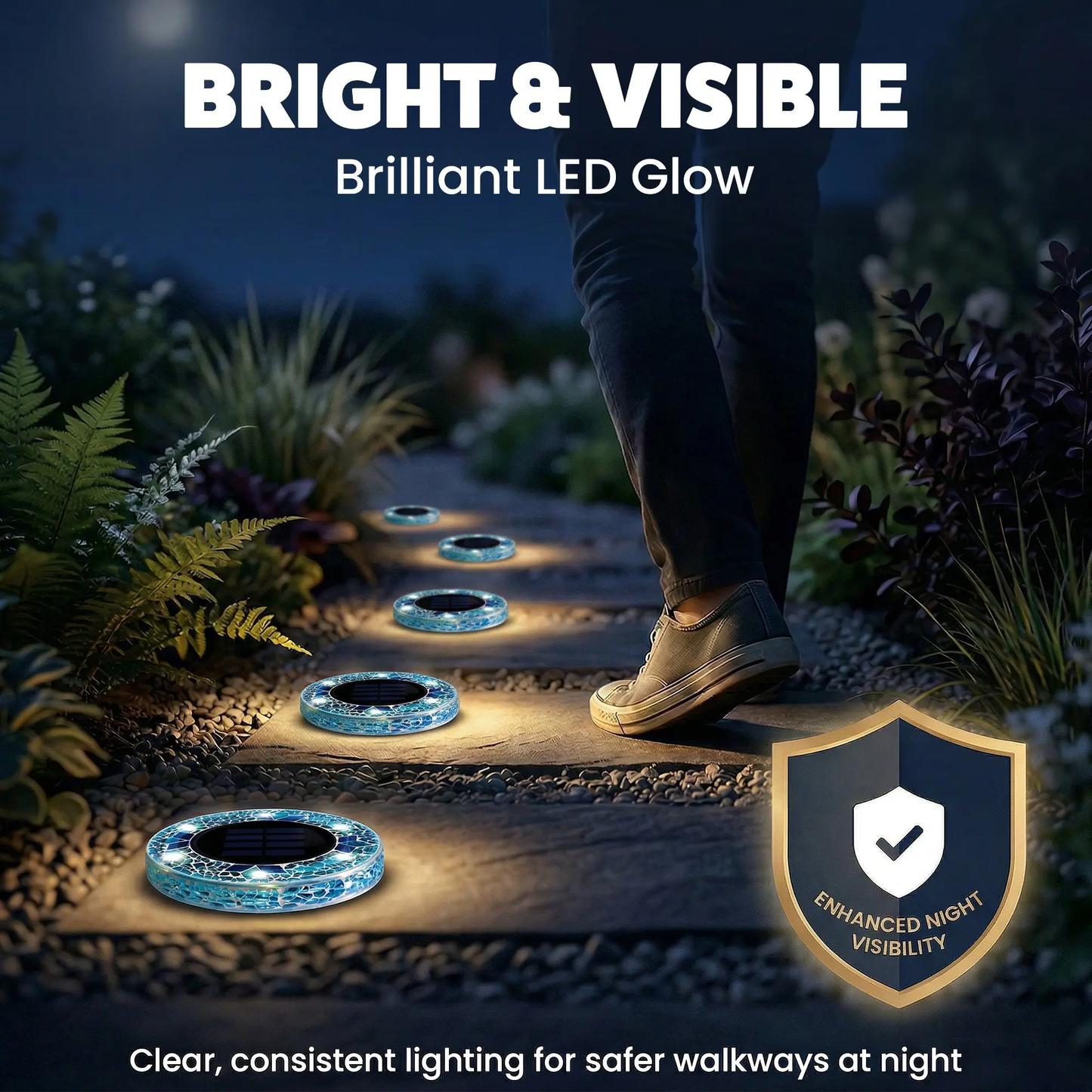 Solar Outdoor Mosaic Disk Lights, Waterproof Decorative Pathway LED Light, Auto On/Off-VIM