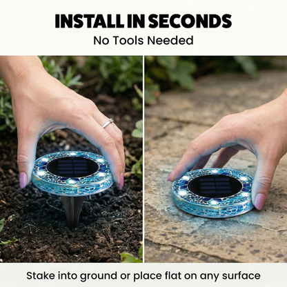 Solar Outdoor Mosaic Disk Lights, Waterproof Decorative Pathway LED Light, Auto On/Off-VIM