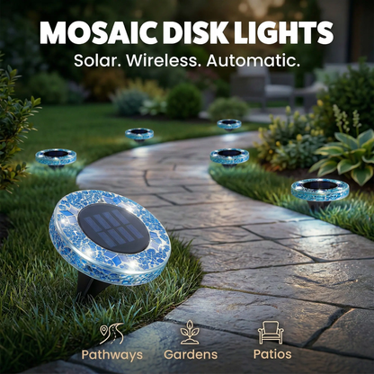 Solar Outdoor Mosaic Disk Lights, Waterproof Decorative Pathway LED Light, Auto On/Off-VIM