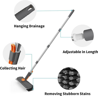 3-in-1 Floor Scrub Brush Long Handle, Bathroom Shower Deck Garage Heavy Duty Cleaning Brush-VIM