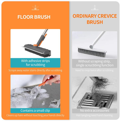 3-in-1 Floor Scrub Brush Long Handle, Bathroom Shower Deck Garage Heavy Duty Cleaning Brush-VIM
