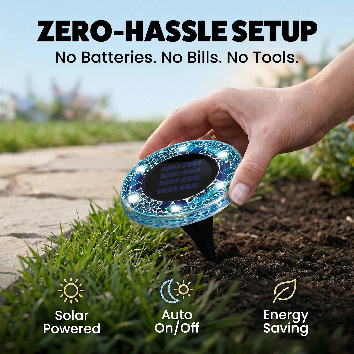 Solar Outdoor Mosaic Disk Lights, Waterproof Decorative Pathway LED Light, Auto On/Off-VIM