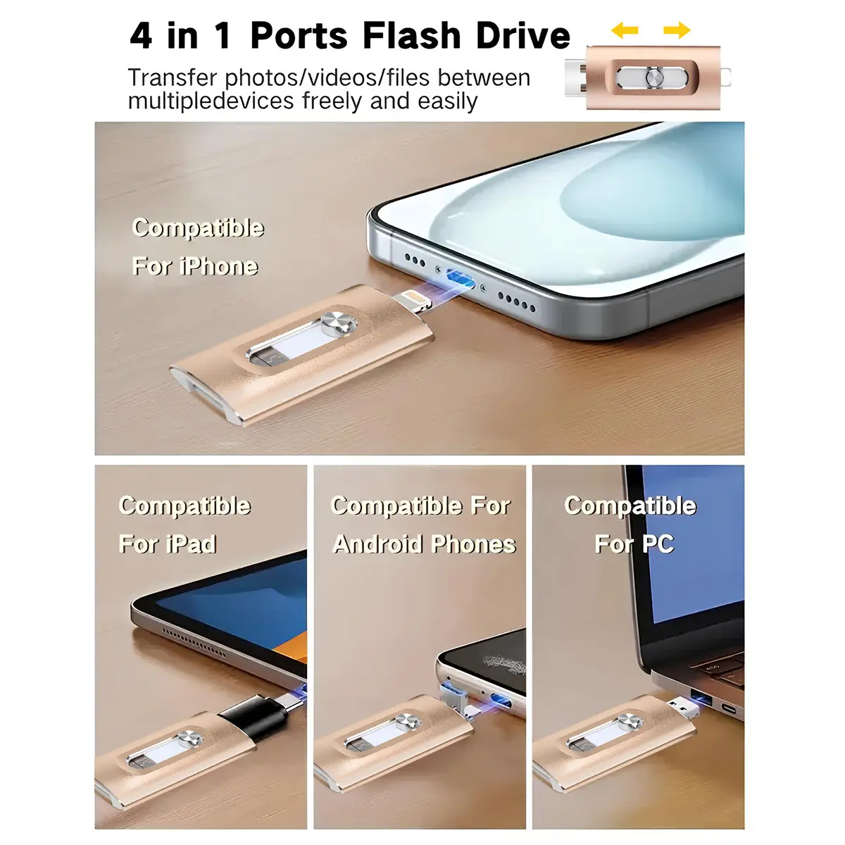 ⚡4-in-1 MFi Flash Drive💾 64GB/128GB OTG Type-C Adapter for iPhone Android PC High-Speed Data Transfer-VIM