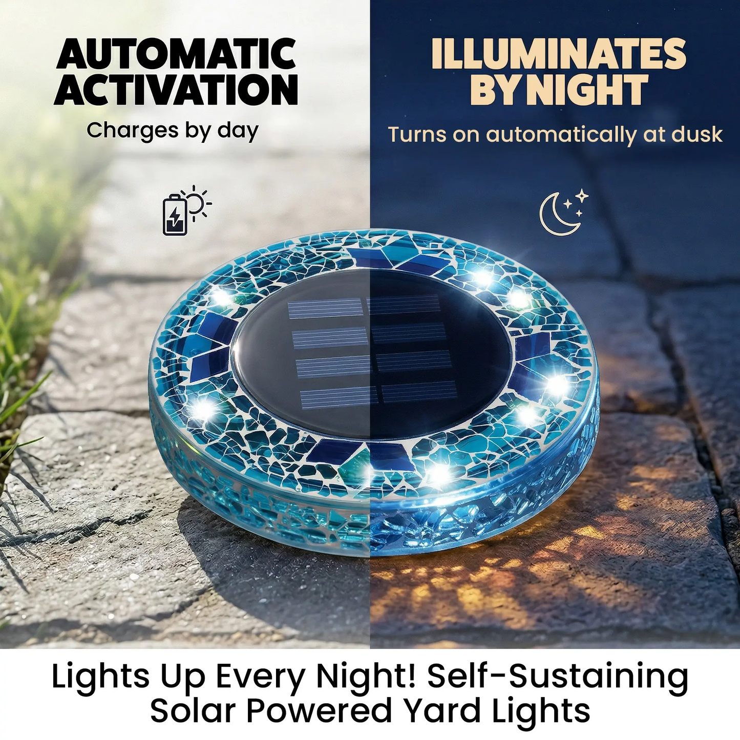 Solar Outdoor Mosaic Disk Lights, Waterproof Decorative Pathway LED Light, Auto On/Off-VIM