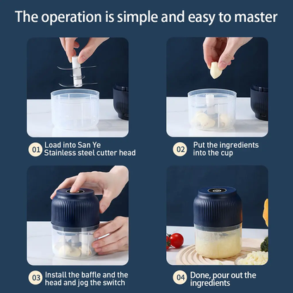 Portable Electric Garlic Chopper 300ML 4 Sharp Blades, Wireless Veggie Fruit Meat Spice Processor-VIM