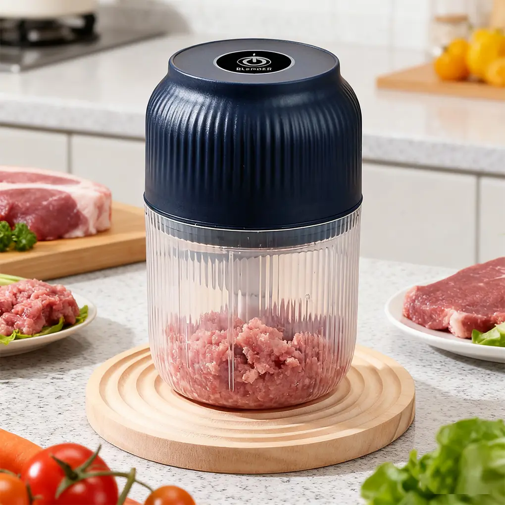 Portable Electric Garlic Chopper 300ML 4 Sharp Blades, Wireless Veggie Fruit Meat Spice Processor-VIM
